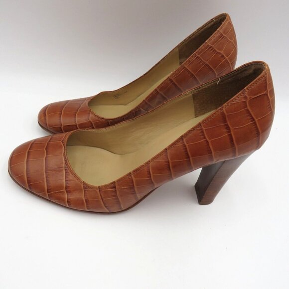 Michael Kors Womens Size 8 Brown Leather Pumps Closed Toe 4" Heel Reptile Look - Picture 4 of 11